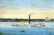 James Bard Trojan, Hudson River steamboat oil painting on canvas
